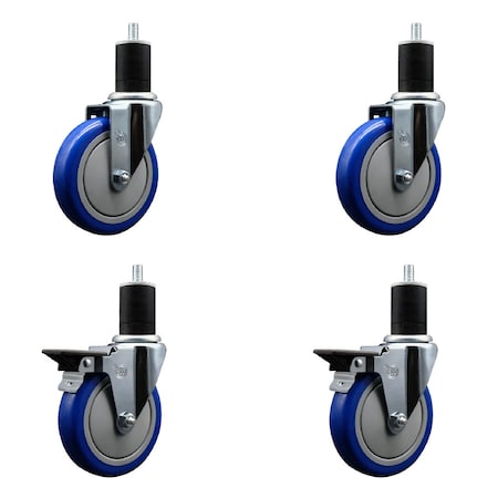 Service Caster 5'' Blue Poly Wheel Swivel 1-3/4'' Expanding Stem Caster Set 2 Brakes, 4PK SCC-EX20S514-PPUB-BLUE-2-PLB-2-134